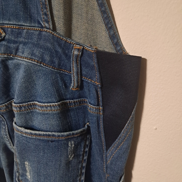 Maternity indigo blue side panel letdown hem maternity Overalls size XS. - Picture 6 of 10